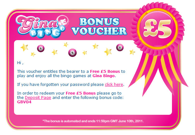 Free £5 Bonus at Gina Bingo